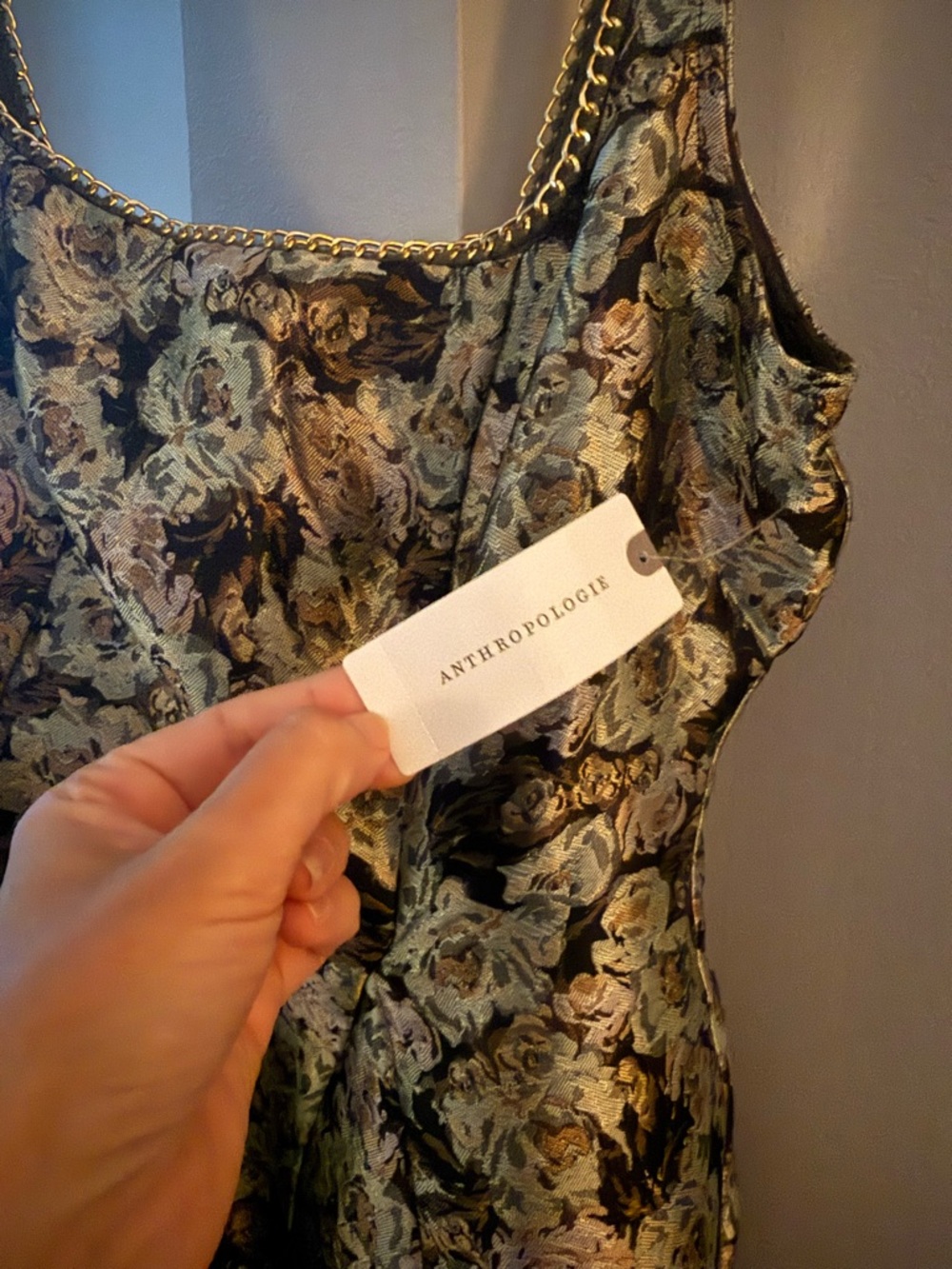 Maeve Anthropologie Metallic Floral Square-Neck Midi Dress - Picture 6 of 8